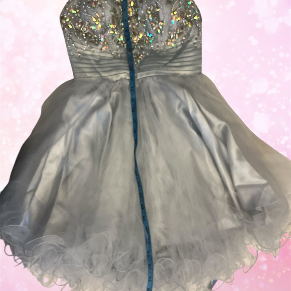 Silver Ruched Halter Prom Dress - Picture 10 of 14